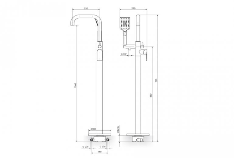 Slavina za kadu S2 Black podna