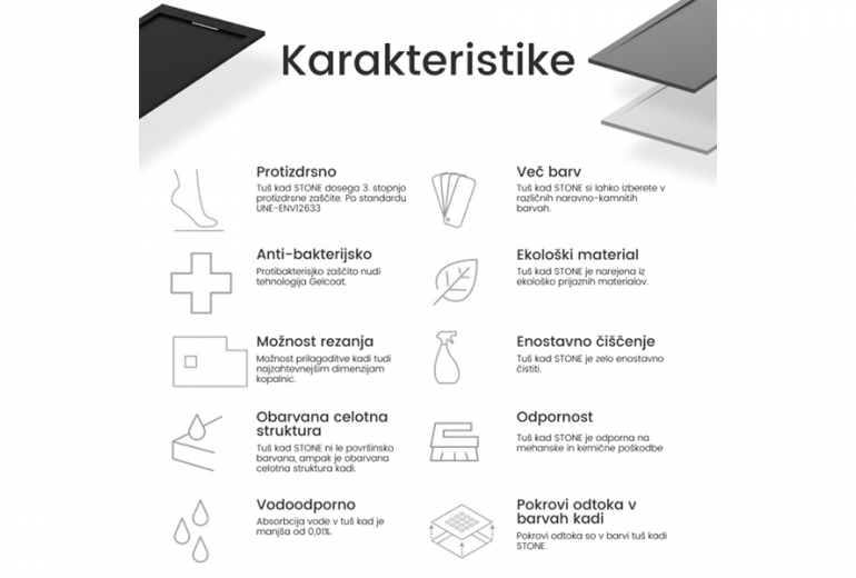 Tuš kada Stone 90x140 antracit