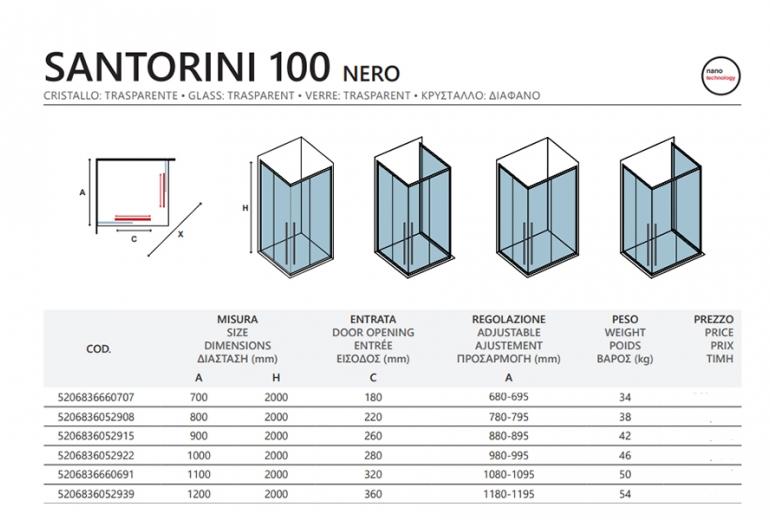Tuš kabina Santorini 100 Nero - 70x90