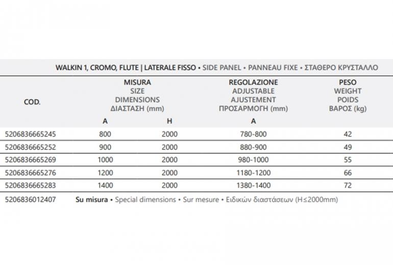 Tuš stijena Walkin 1 cromo flute 80x200