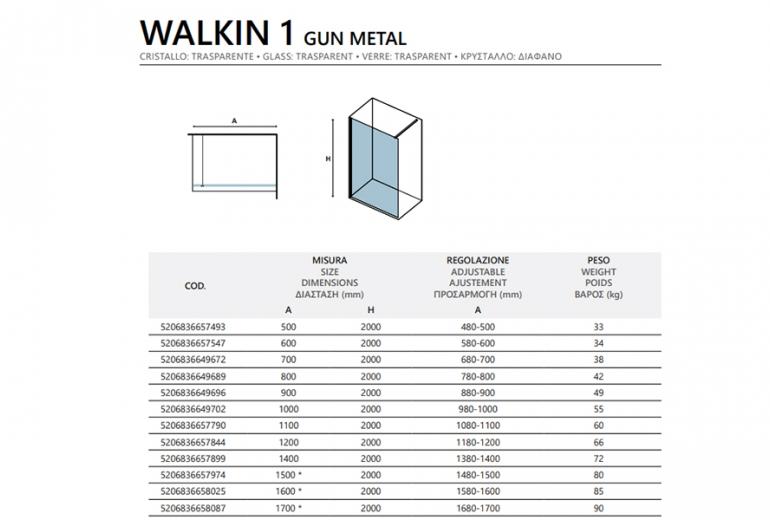 Tuš stijena Walkin 1 Gun Metal 90x200