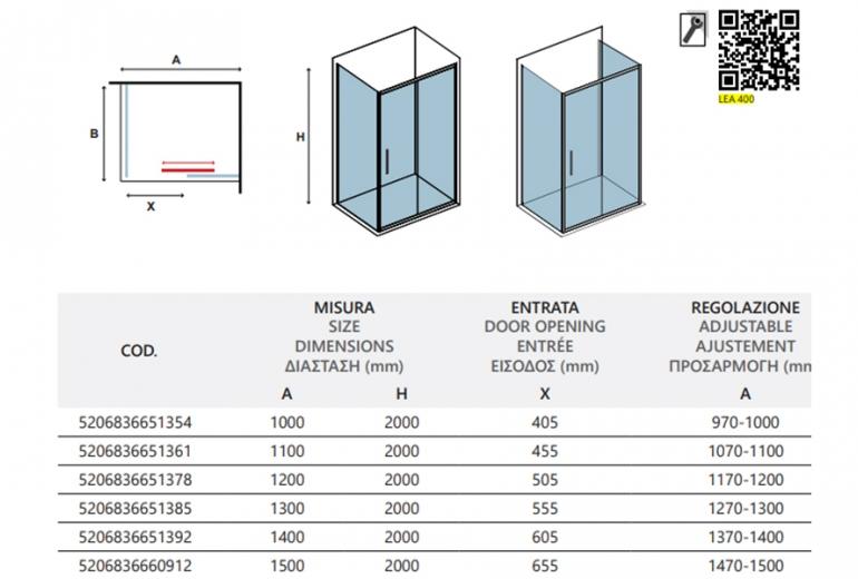 Tuš kabina Lea 400 Nero 75x150
