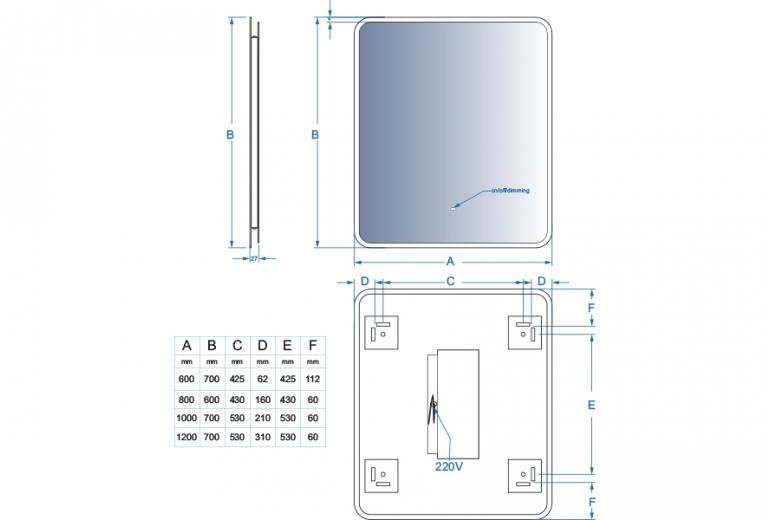 Ogledalo Angolo 120x70 Hands Free