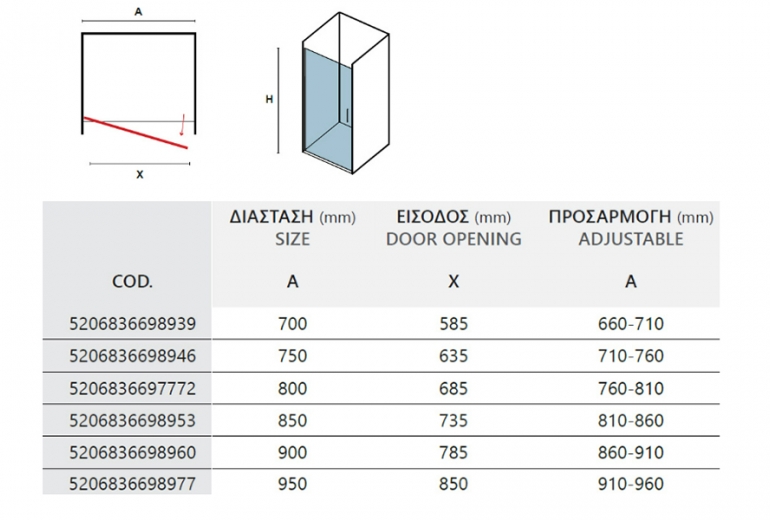 Tuš vrata S28 Alto Clear 95 Porta