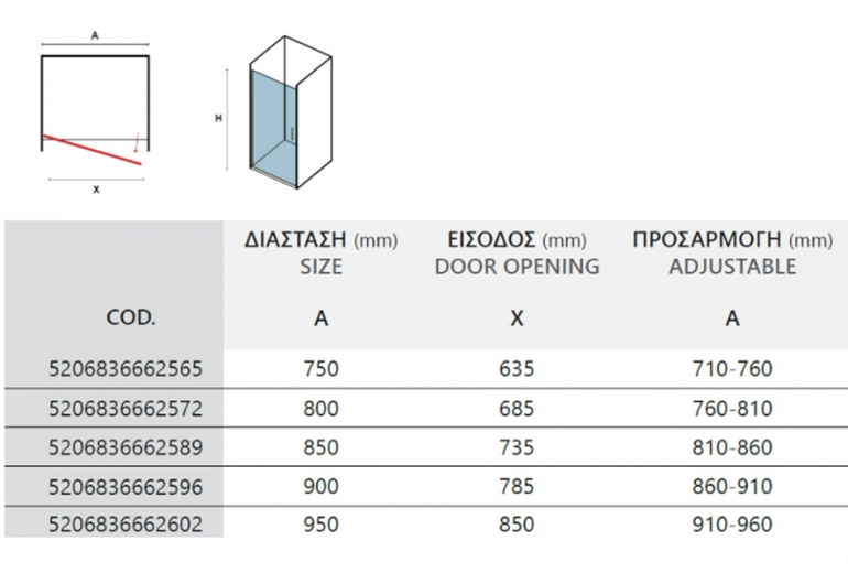 Tuš vrata S28 Alto Nero Fume 95 Porta