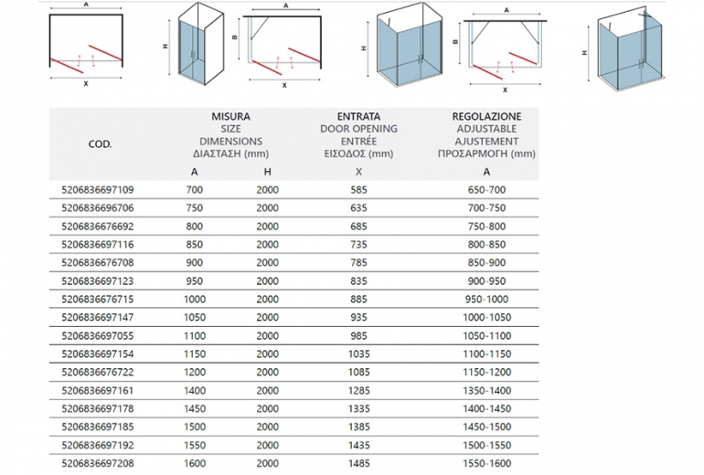 Tuš vrata S28 Alto Salon 75 Clear (700-750 mm)