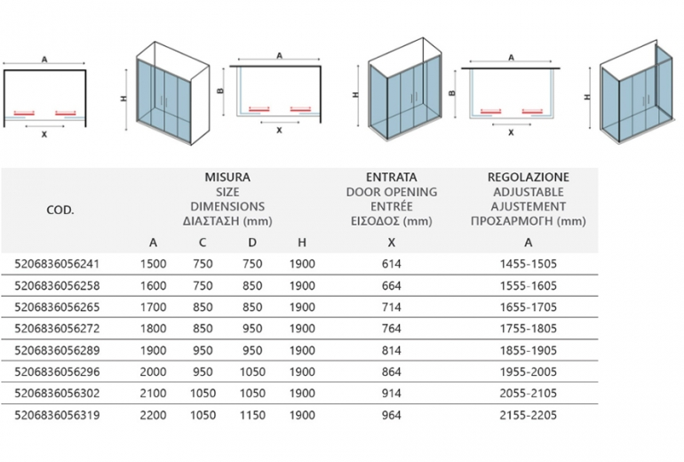 Tuš vrata Flora 600 Satin 150x190