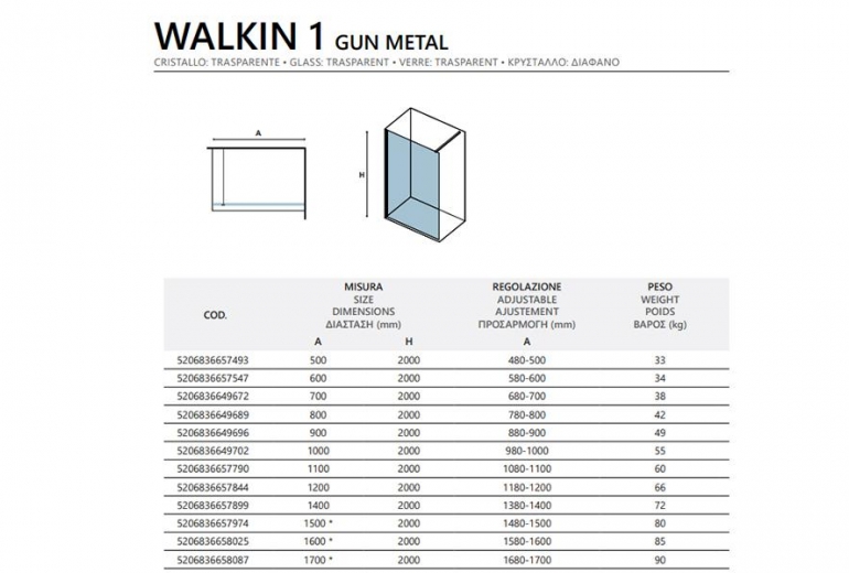 Tuš stijena Walkin 1 Gun Metal 150x200
