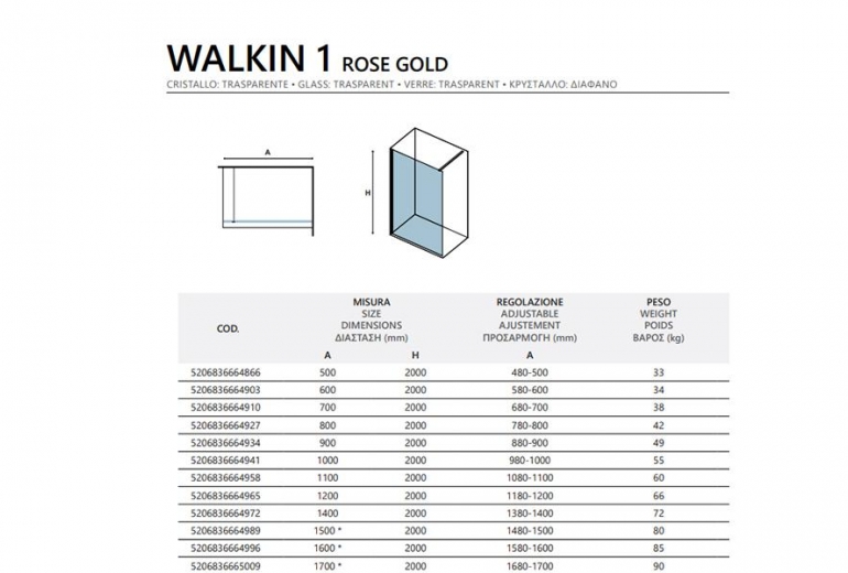 Tuš stijena Walkin 1 Rose Gold 160x200