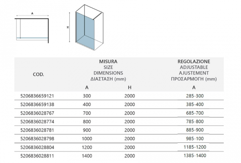 Tuš stijena Free 1 Nero 70x200 Frame