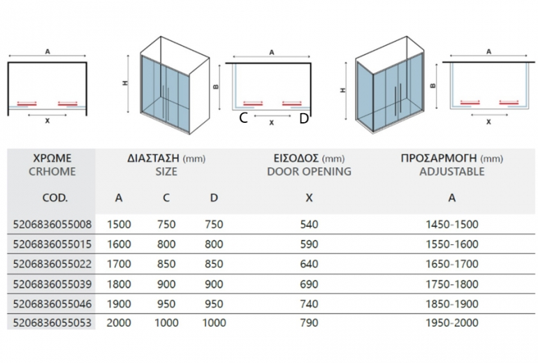 Tuš vrata Elysium 600 160x200